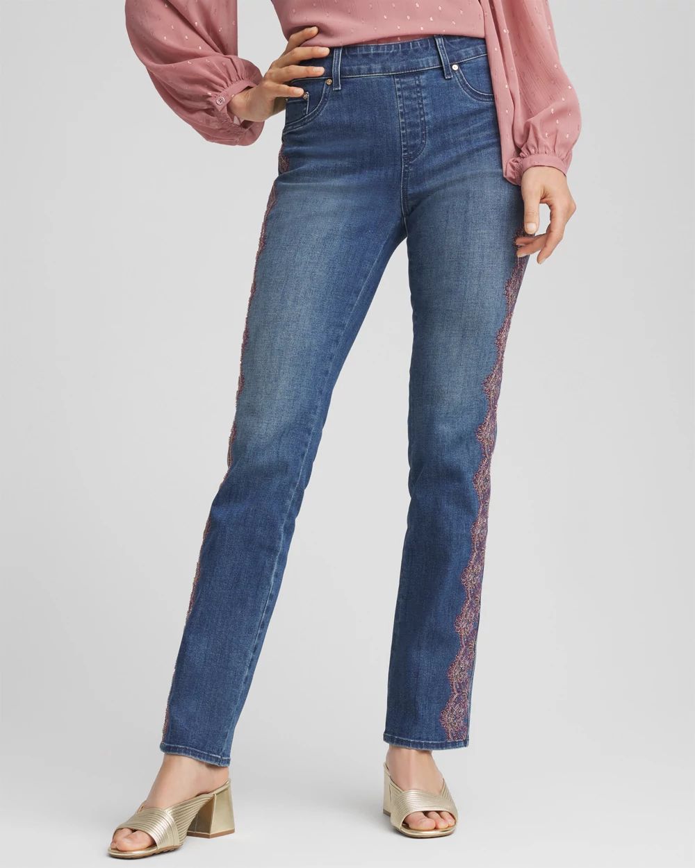 Lace Embroidered Pull-On Straight Jeans | Chico's